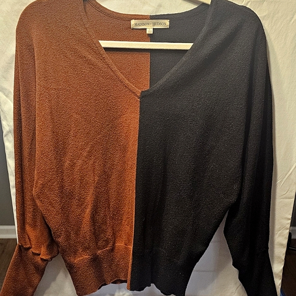 V-Neck Color Block Sweater Brown and Black